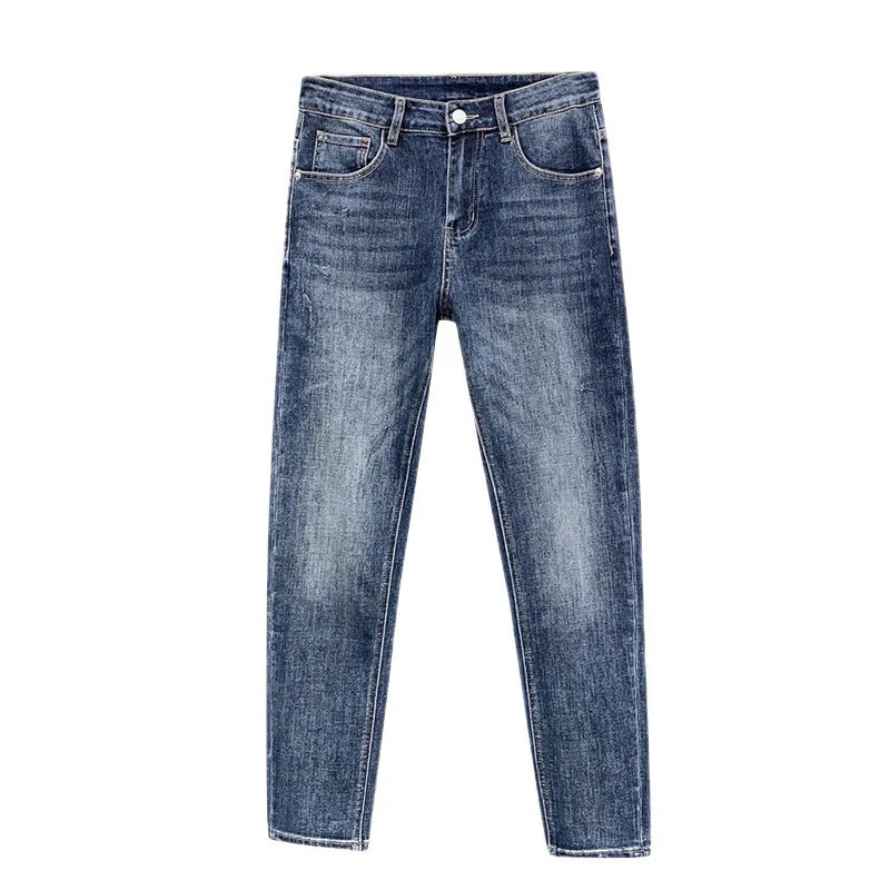 Modische Jeans mit Aufdruck für Herren, leichte Luxus-Jeans für Herren, Stretch, Slim Fit, hochwertige und modische Freizeithose mit Knöchelband