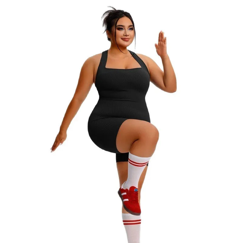 New plus size women's sports jumpsuit yoga suit suspender beautiful back fitness quick-drying high-end buttocks shapewear