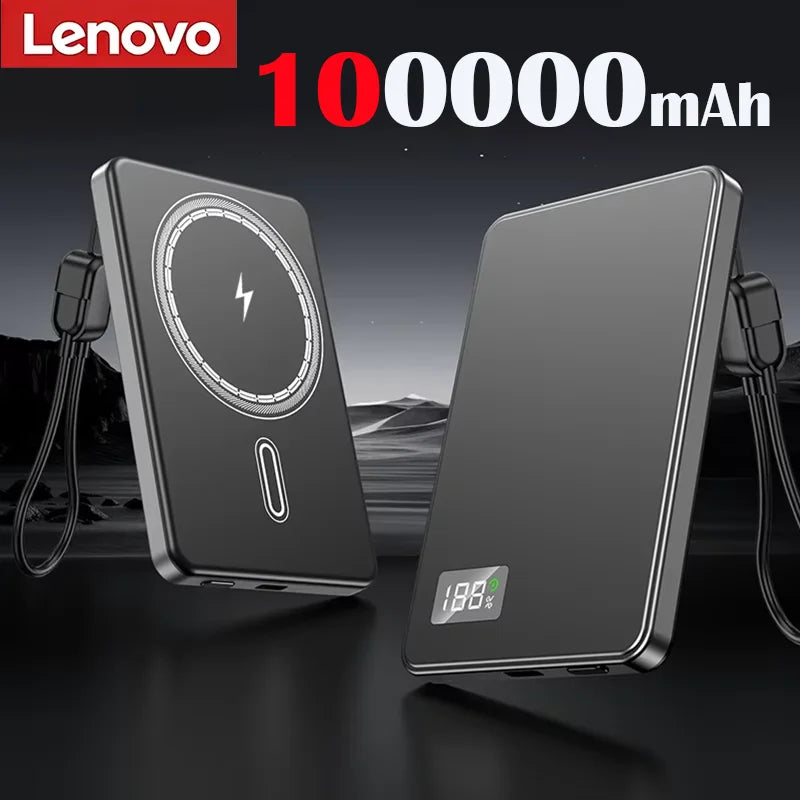 Lenovo 500000mAh Magnetic Wireless Power Bank Ultra Thin Portable CCC Certified Super Fast Charging LED Display Pack for MagSafe