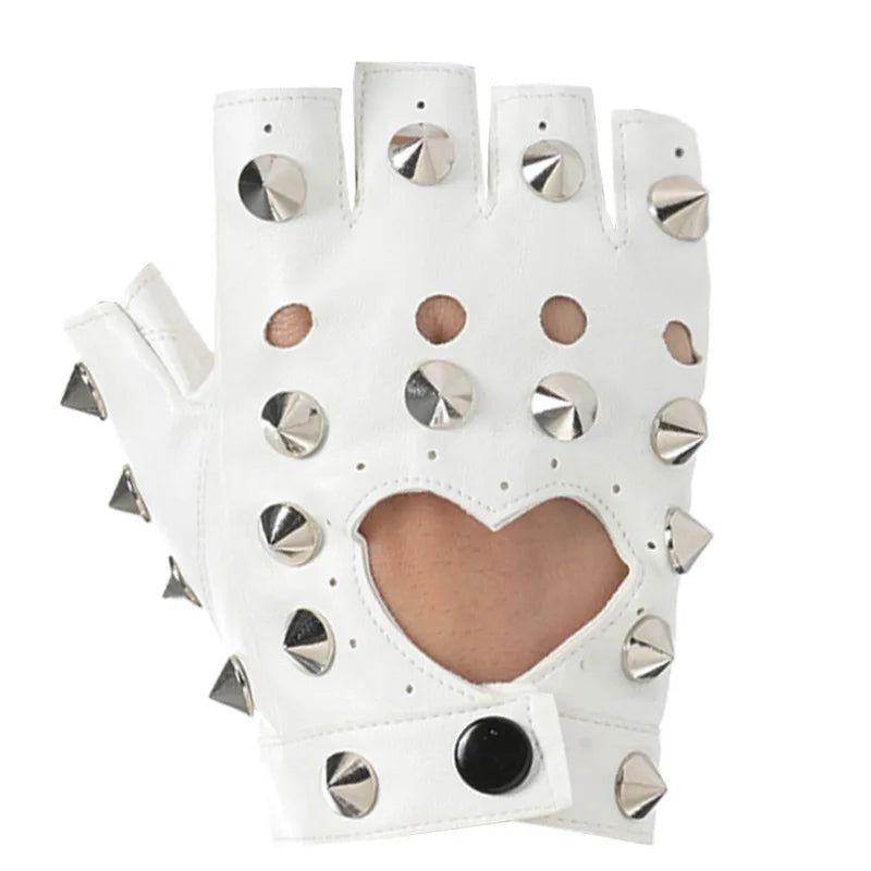 Unisex Nachtclub Sänger Leistung Handschuh Männer Frauen Halbfinger Niet Punk Party Leder Sport Hip Hop Street Dance Handschuh I102