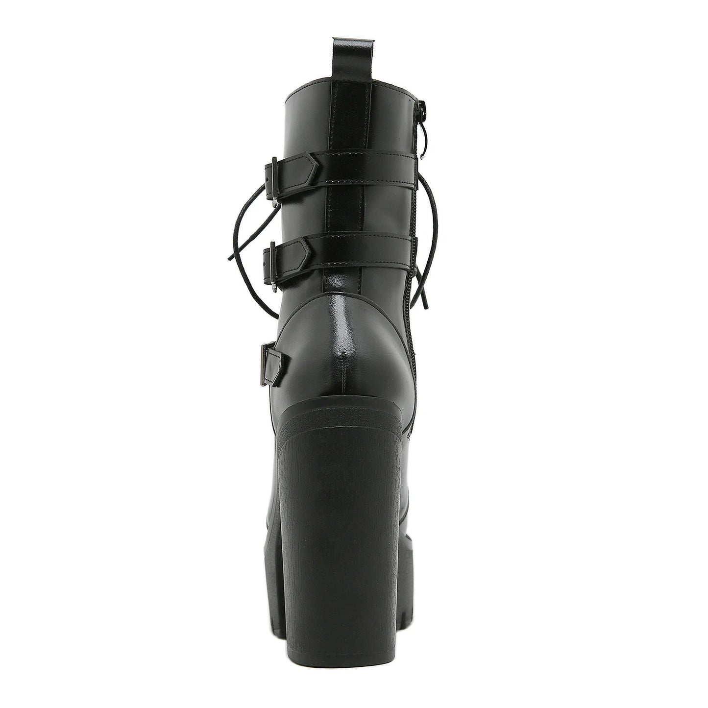 Gdgydh Punk Goth Women Motorcycle Boots Block High Heels Platform Shoes Woman Fashion Buckle Design Cool Street Winter Boots