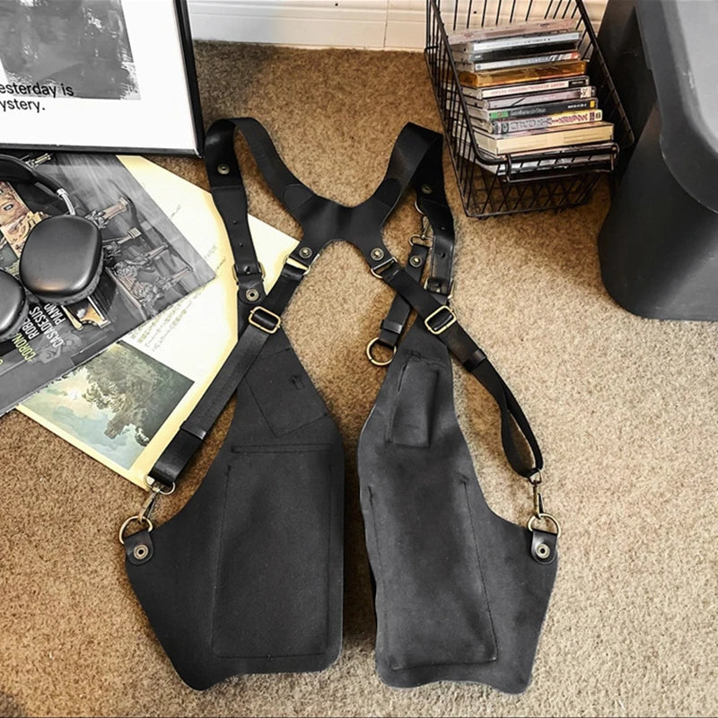 Men Women Steampunk Vintage PU Leather Shoulder Harness Bag Double Phone Wallet Case Holster Viking Underarm Purse Bag Costume