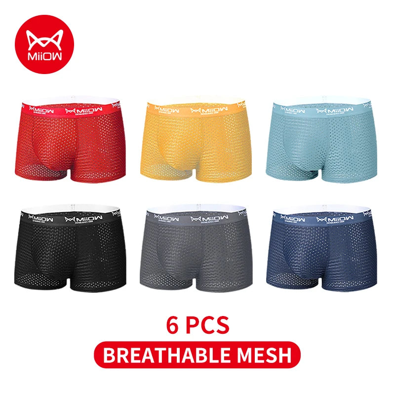 MiiOW 3/4/6Pcs Mesh Breathable Men Boxer Briefs Ice Silk Underwear Graphene Antibacterial Men Panties Underpants Man Boxershorts