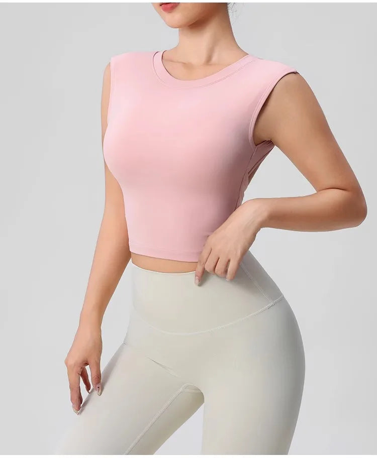 Women's Backless Fitness Clothes with Fixed Chest Pad Beautiful Top Short Sleeve Dance Sport  T-Shirt Yoga Wear