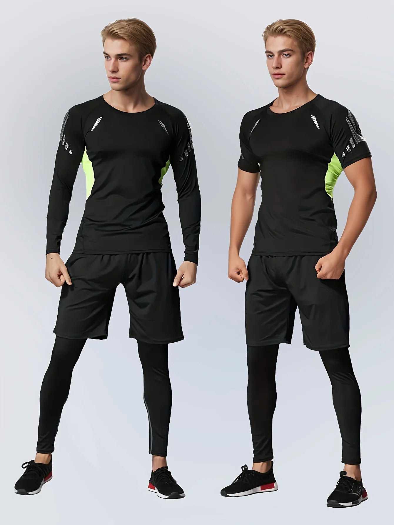 Men's fitness set of 5 pieces, quick-drying clothing, suitable for fitness, basketball and training, highly elastic set