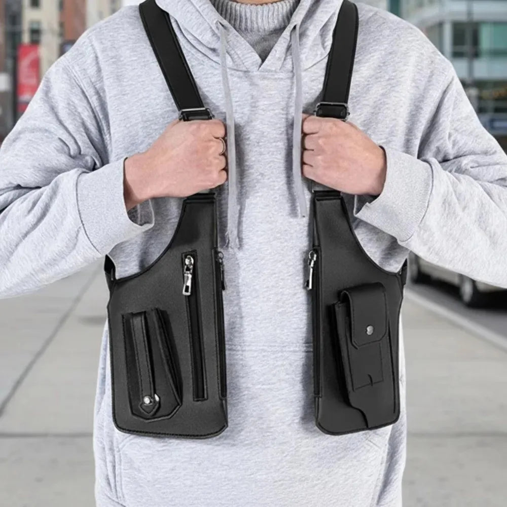 Tactical Double Shoulder Armpit Bag Anti-Theft Hidden Crossbody Pack Adjustable Multi-Pocket Chest Bag for Men