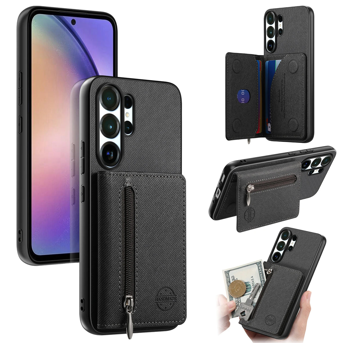 Zipper Cards Wallet Leather Phone Case For Samsung Galaxy S26 S24 S23 S22 Ultra Plus S23 S26 S25FE Purse Card Holder Stand Cover
