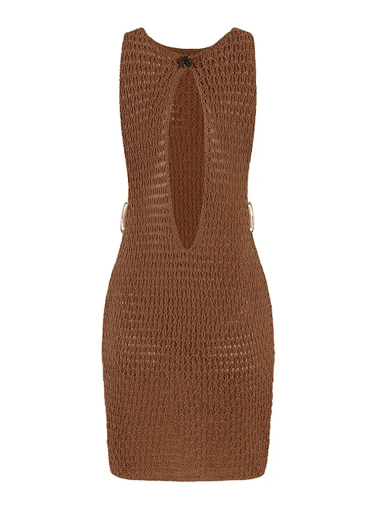 Summer Sexy One Neck Cut Out Circle Decoration Corset Slim Beach Mini Dress Women Seaside Beachwear Swimwear Cover Up