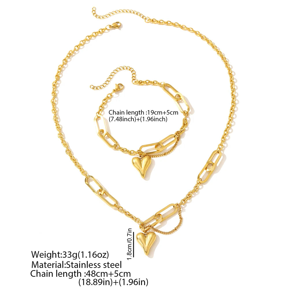 Stainless steel combination of two sets of new light luxury retro heart-shaped irregular chain women's jewelry daily matching