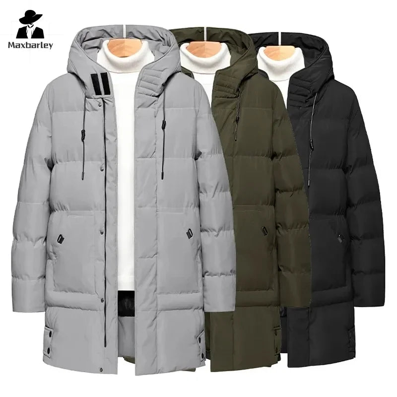 Jacket Men's Thickened Warm Long Coat Casual Slim Fit Hooded Men's Parkas Winter Solid Cotton Padded Jacket Brand clothing