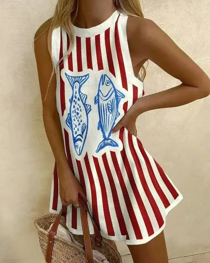 Vestidos Para Mujer Women Puzzle Print Summer Dress Sleeveless Casual Tank Top O-Neck Beach Dresses Female High Quality Clothing