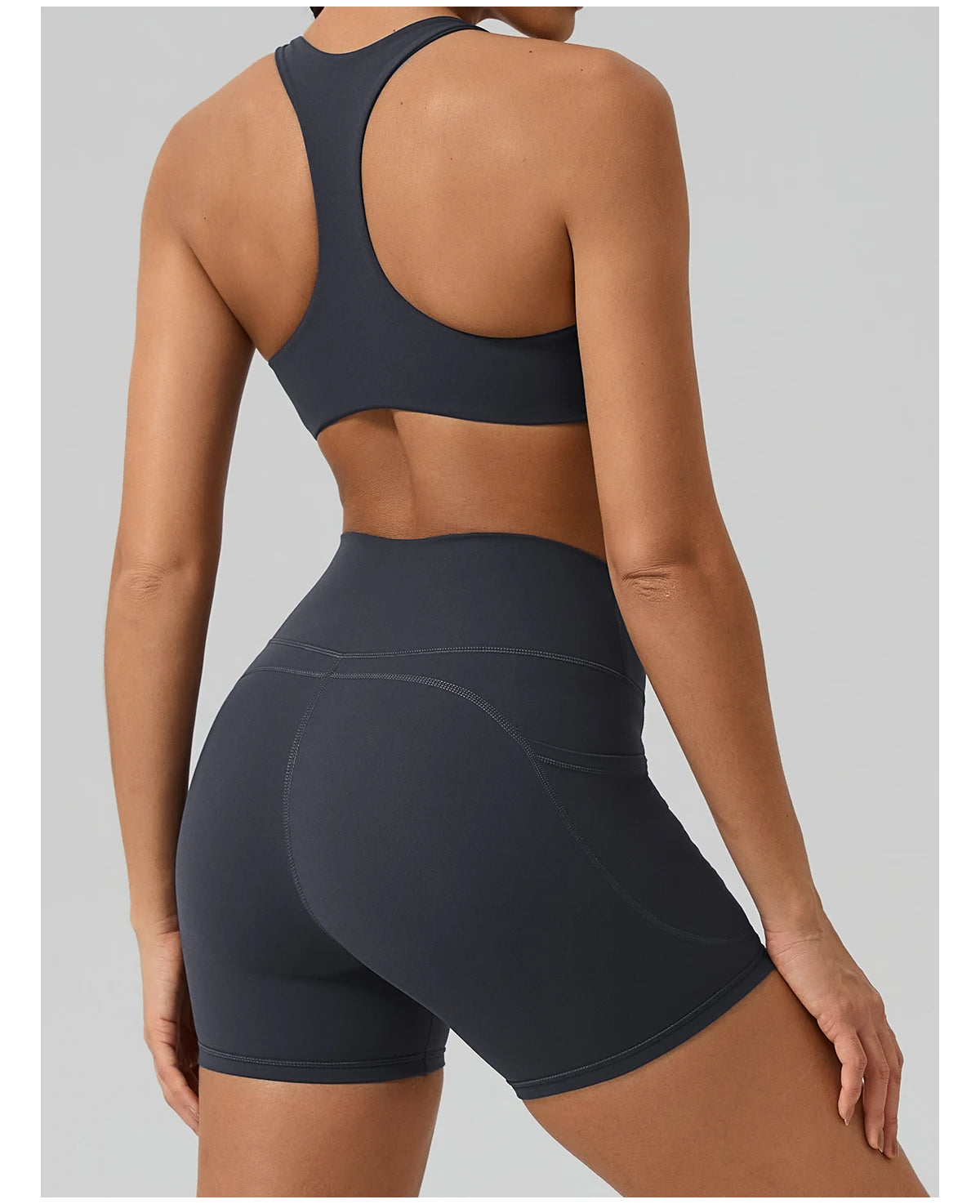 Hearuisavy Fitness Set 2Pcs Women Gym Sports Bra Running Sports Shorts With Pockets High Impact Breathable Racerback Yoga Tops