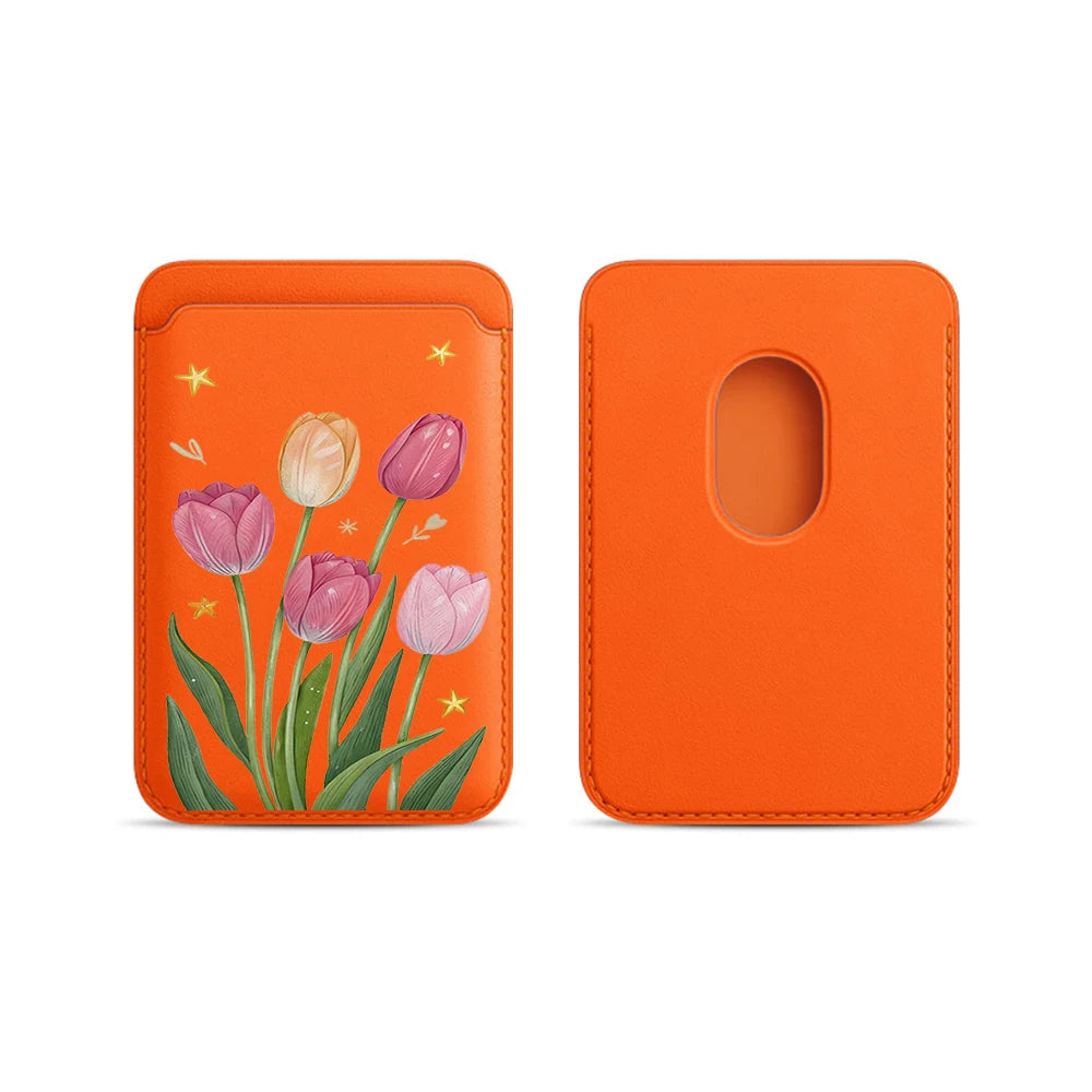 Tulip Flowers Leather Card Wallet Cases Phone Card Holder Magnetic Case Suitable For all iPhone for Magsafe Card Phone Back Bag