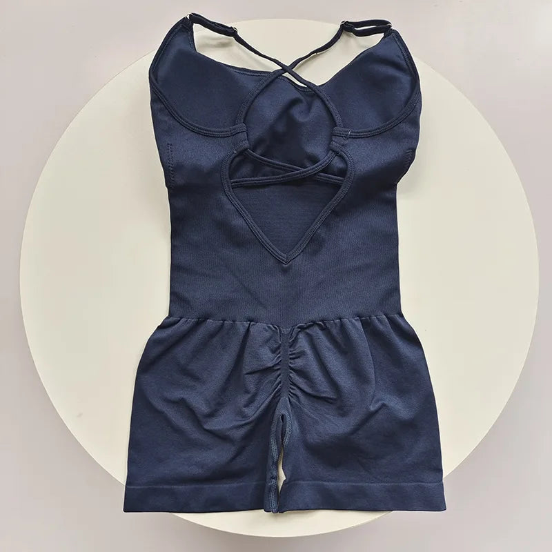 Women's Yoga Jumpsuit, Sexy One-Piece Fitness Romper with Strap, Tummy Control & Padded Sports Bra for Workout