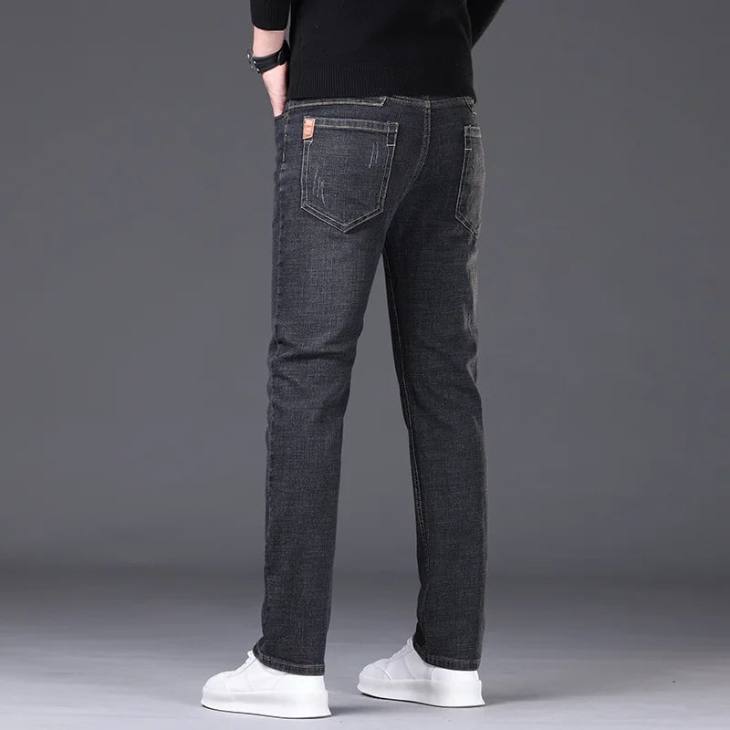 Men Fashion Straight Jeans Men New Stretch Slim Fit Pants Comfortable Soft Business Denim Trousers Male Brand Clothing