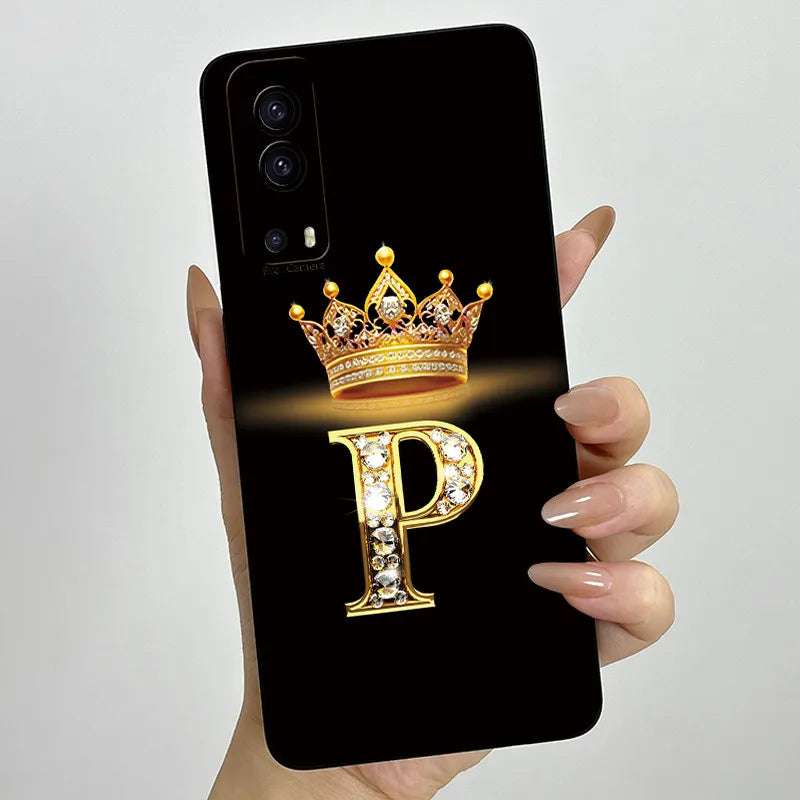 For Vivo Y72 5G V2041 Case Crown Letters Liquid Silicone Soft Phone Cases For Vivo Y52 5G V2053 Y72 Camera Protection Back Cover