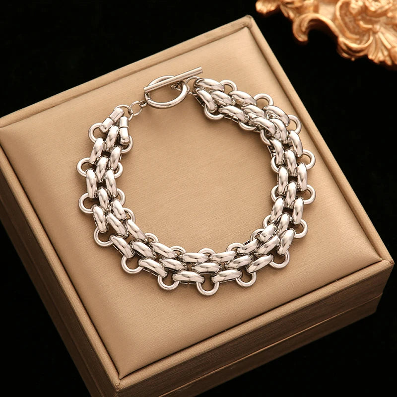 316L Stainless Steel Gold Color Cuban Chain Bracelet For Women Men Trendy Punk Waterproof Wrist Chain Jewelry Gift Party
