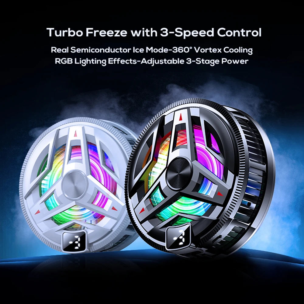 Magnetic Semiconductor Phone Cooler RGB Lights Digital DisplayCooling Fan Freeze Radiator For Gaming Tablet/Live Streaming ﻿