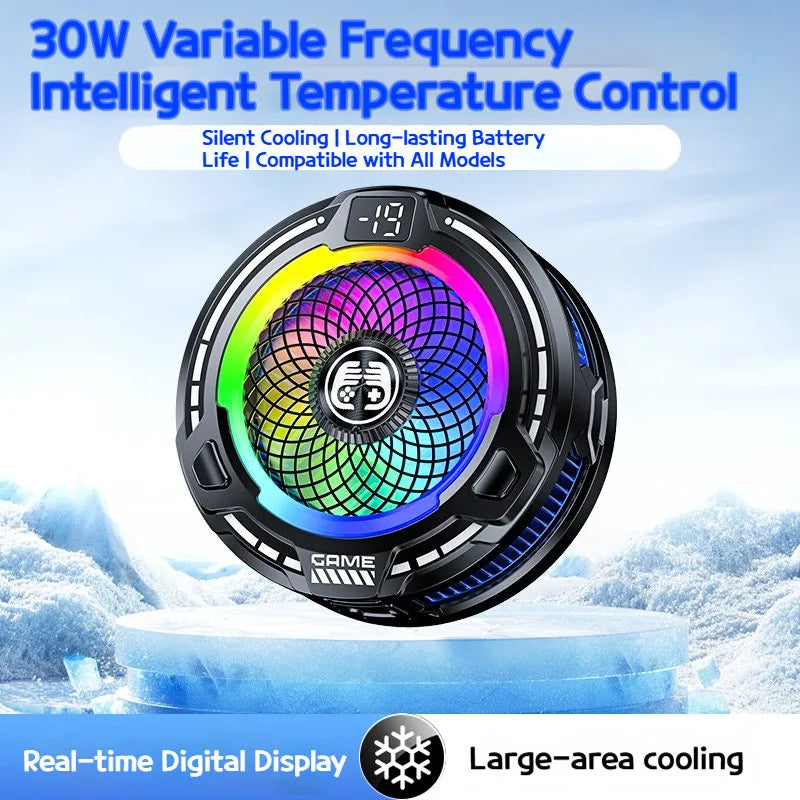 FS18 AI Mobile Cooler 30W Magnetic Back-clip Ice Cooling Radiator Digital Display RGB Light Gaming Cooler Temperature Control