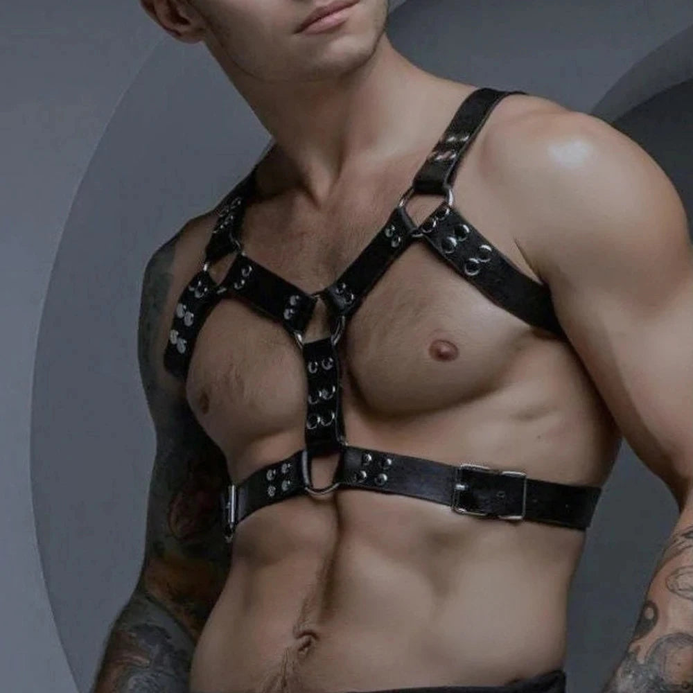 Men's Body Belt Adjustable PU Leather Buckle Shoulder Armor Seat Belt, Steampunk Belt, Wedding Punk Harness