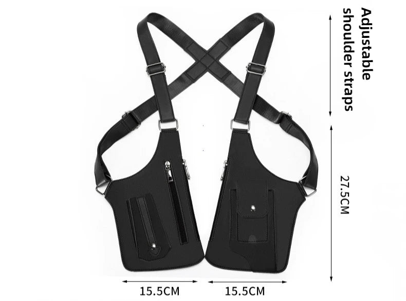 Luxury Design Men's Tactical Vest Bag High Quality PU Leather Man Chest Bag Phone Pouch Vintage Design Underarm Back Pack Bags