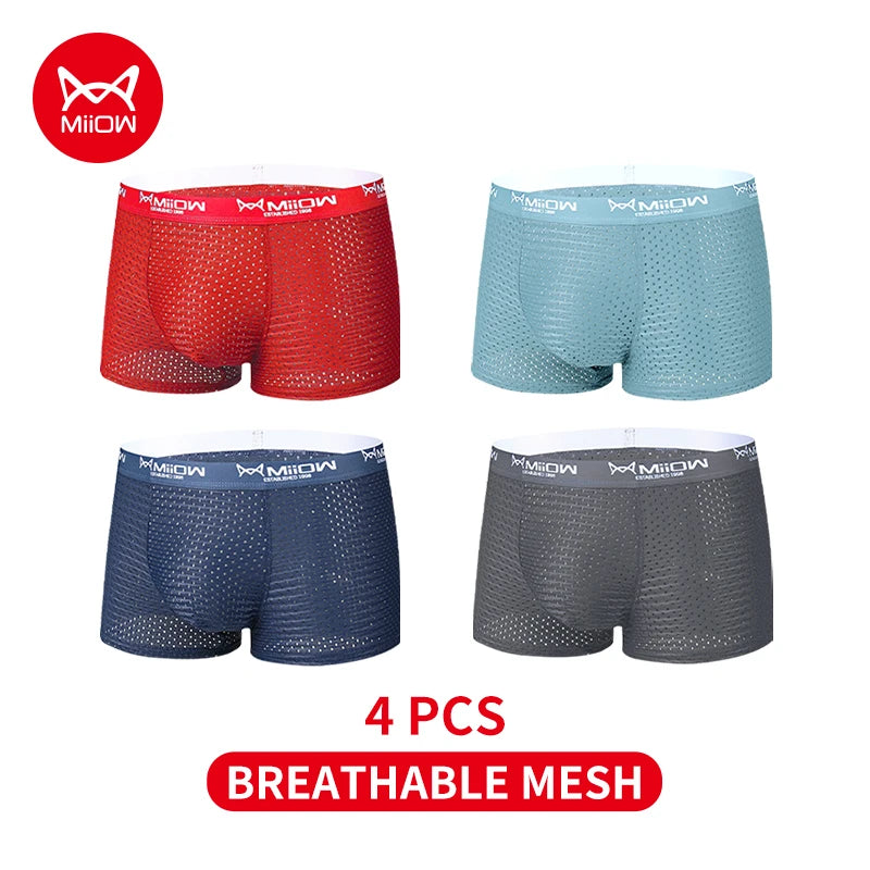 MiiOW 3/4/6Pcs Mesh Breathable Men Boxer Briefs Ice Silk Underwear Graphene Antibacterial Men Panties Underpants Man Boxershorts