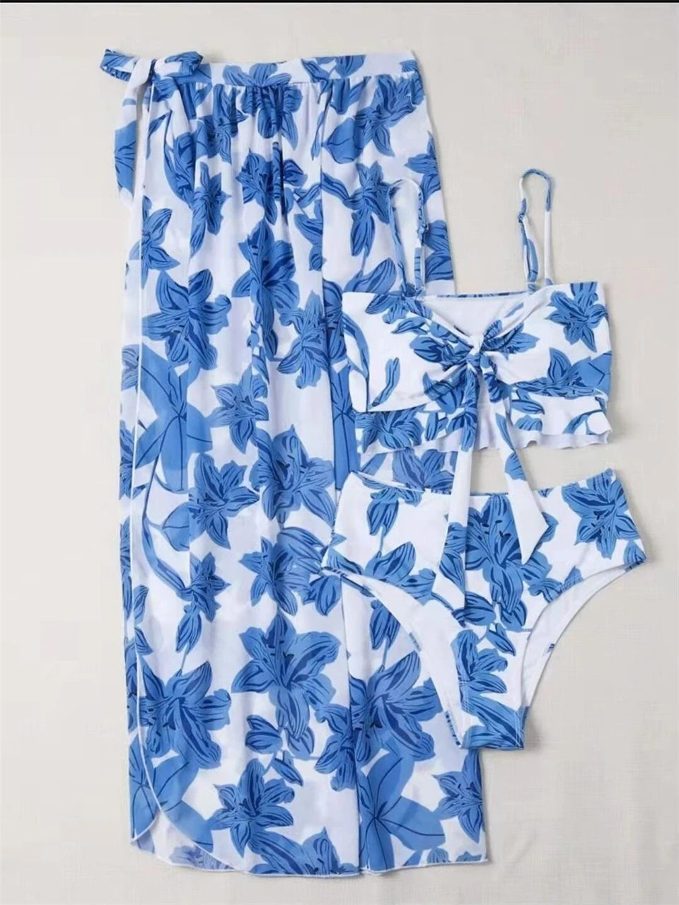 Halter Cross Bikini Ring Linked Swimsuit Drawstring Beach Dress 3 Piece Sexy Swimwear Women Bathing Suit Padded Beachwear