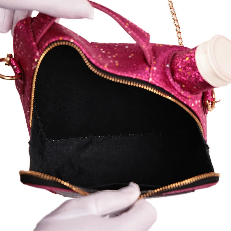Women's PU leather fashion trend personality laser sequin embroidery letter creative oil bottle bag single room crossbody bag