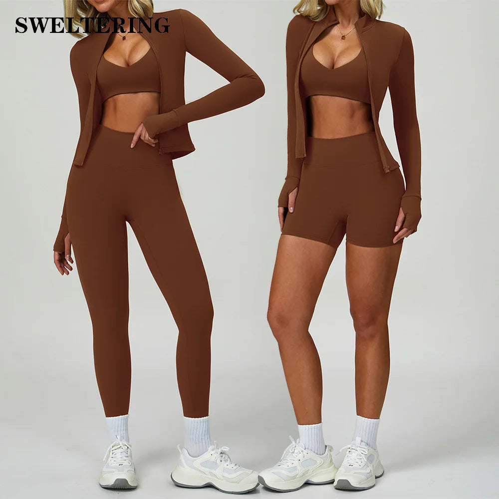 Yoga Sets Women Tracksuit Fitness Suit Sportswear Workout Long Sleeved Sports Bra High Waist Leggings Gym Clothing Sports Suits