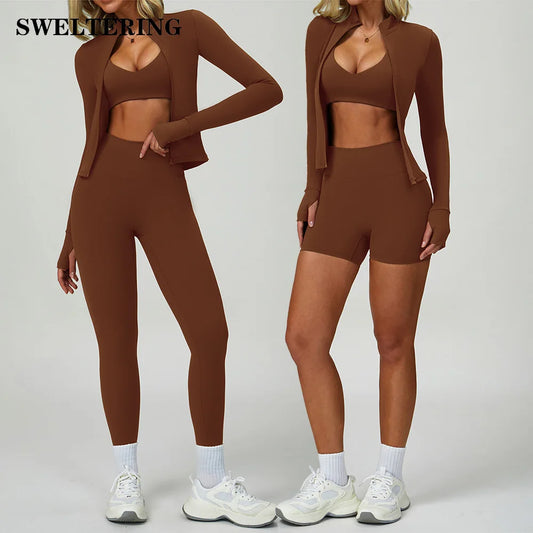 Yoga Sets Women Tracksuit Fitness Suit Sportswear Workout Long Sleeved Sports Bra High Waist Leggings Gym Clothing Sports Suits