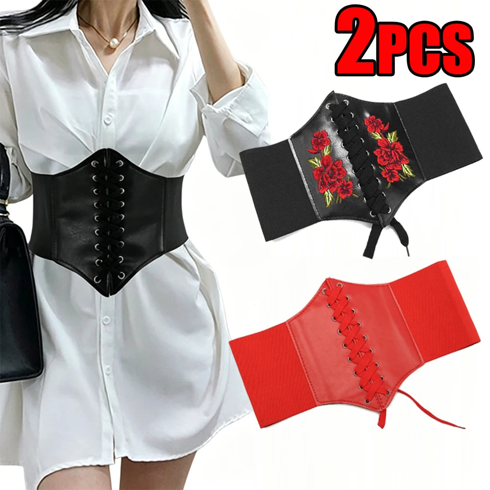 Women's Corset Body Shapewear Sexy Wide Leather Belt Cummerbunds Strap Belts for Women High Waist Slimming Corsets and Bustiers