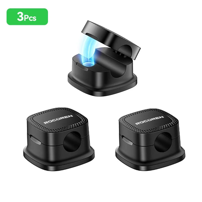 Rocoren Magnetic Cable Sorting Desktop Self Adhesive Cable Clamp Adjustable Cable Management Clamp for Earphone Cable Data Cable