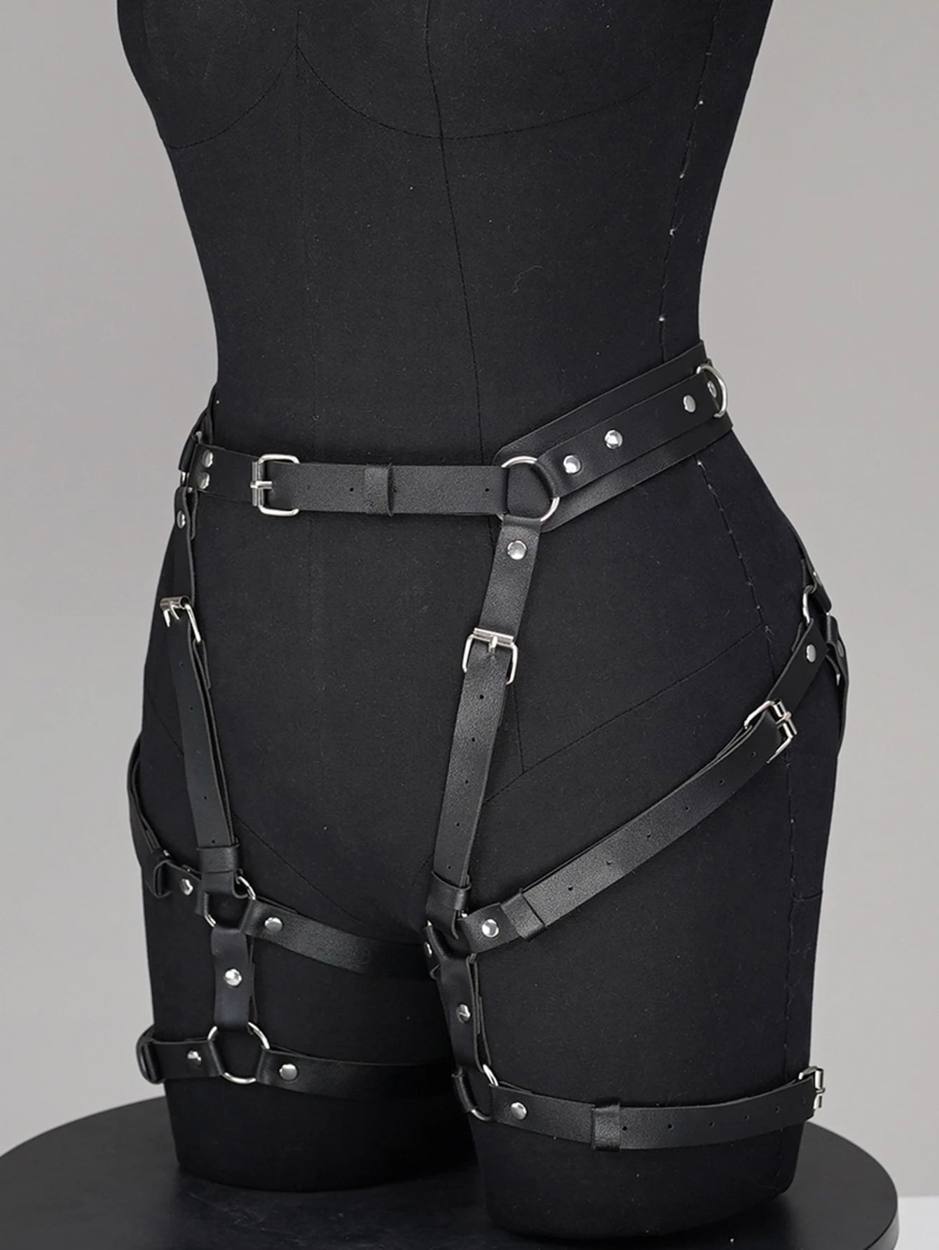 Gothic Pu Body Harness Lingerie- Adjustable Garter Belt, Strappy Cage Bra, Perfect for Theme Parties