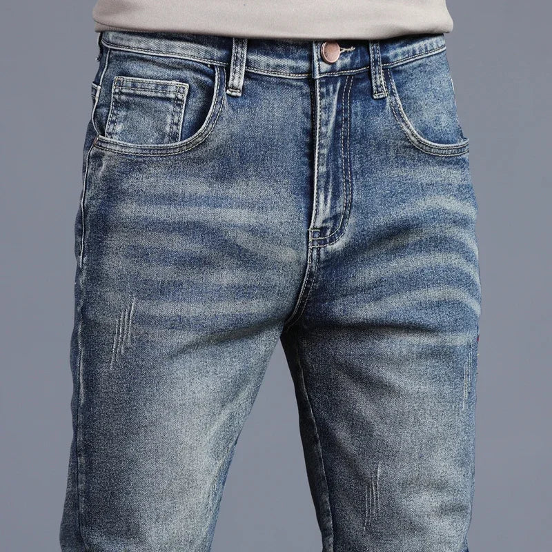 Men's Fashion Vintage Jeans Autumn New Slim Distressed Personalized Pants Male Brand Clothing Denim Trousers Streetwear