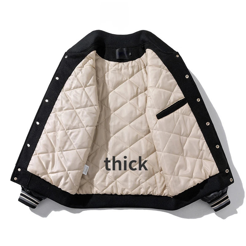 Vintage Varsity Jacket Men Winter Letter Embroidery Baseball Jacket Women Leather Sleeve Fashion Casual Woolen Coat Green Parka