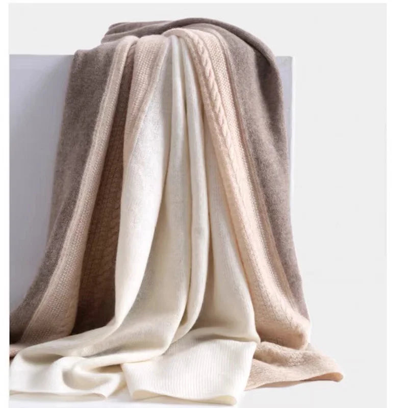 Neuer dreifarbiger Patchwork-Schal aus reiner Wolle für den Frühling, modischer und vielseitiger Schal, verlängerter und vergrößerter Schal