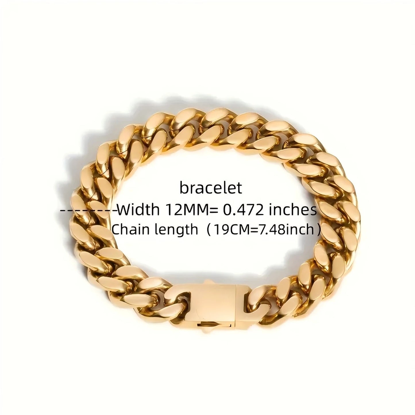Stainless steel, 12mm gold-plated, necklace and hip-hop bracelet kit from the Cuban chain in Miami, gifts for men and women