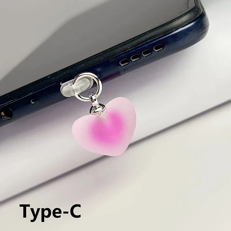 Gradient Heart Shaped Phone Dust Plug Pendant, Heart-Shaped Pendant Suitable for IPhone/Type-C Universal Phone Accessories