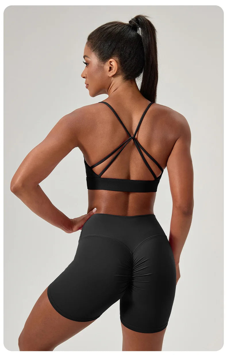 Yoga suit set, sexy back, sports bra, high waist, hip lifting, tight shorts, running and fitness two-piece set Women' Yoga sets
