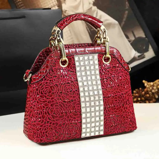 Luxury Women Tote Noble Ladies Shoulder Handbag High Quality Crocodile Print Lattice with Diamond Chic Madam Dinner Purses