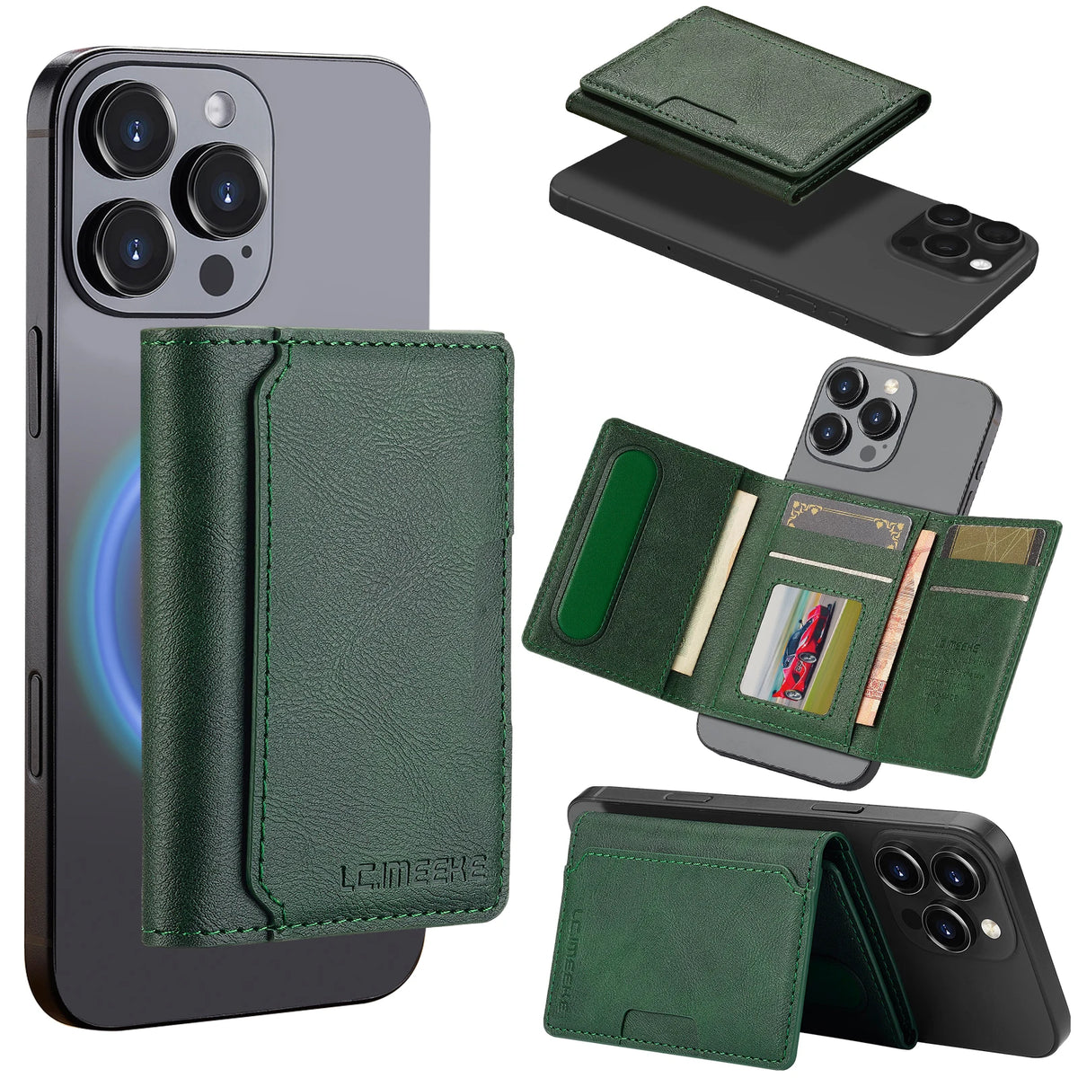 Magnetic Card Solt Bag for iPhone Samsung Google Xiaomi Magsafe Functions Card Holder Wallet PU Leather Men Slim Purses Pocket