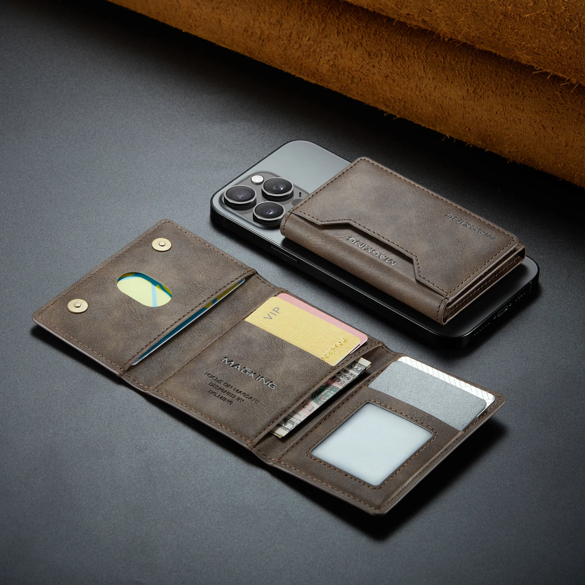 For IPhone 12 13 14 15 16 17 18 Pro Max For Magsafe Leather Wallet Magnetic Cellphone Card Holder Bank Card Strong Magnet Case