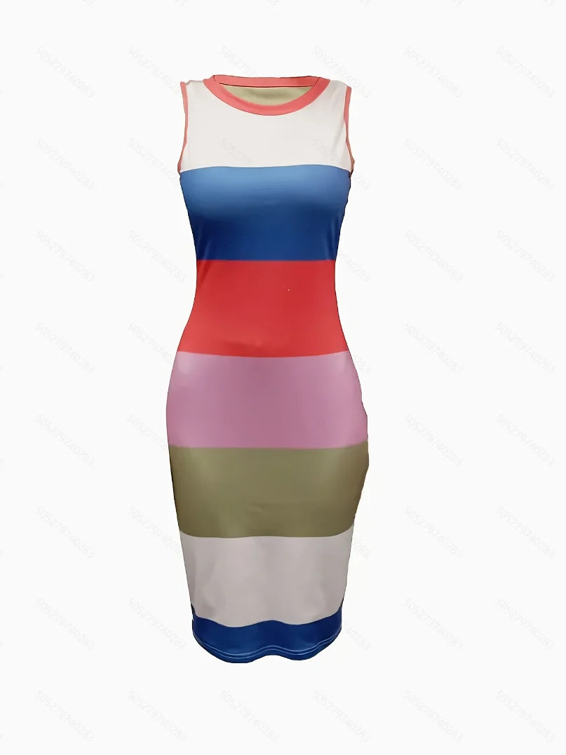 Elegant women's tank top dress | Round neckline with printed pattern, suitable for all seasons, cut to fit, machine washable