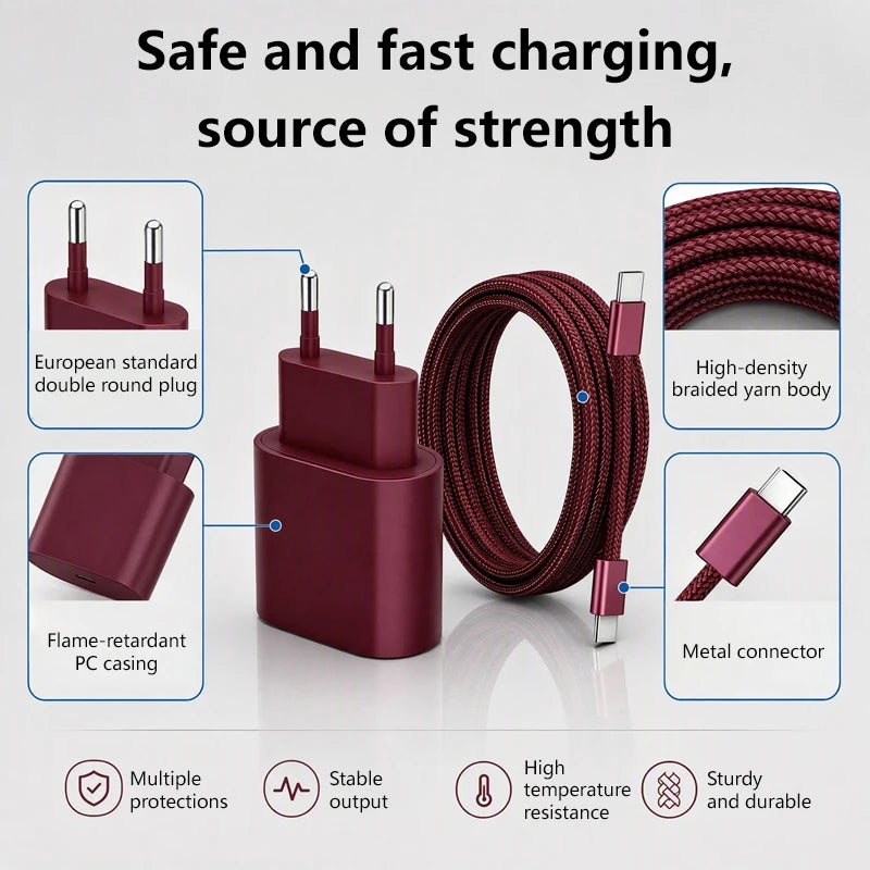 PD 20W Fast Charger Set USB-C Wall Charging Head Cable Fast Charging Adapter For iPhone 15 16 17 18 Series iPad Pro iPad Air