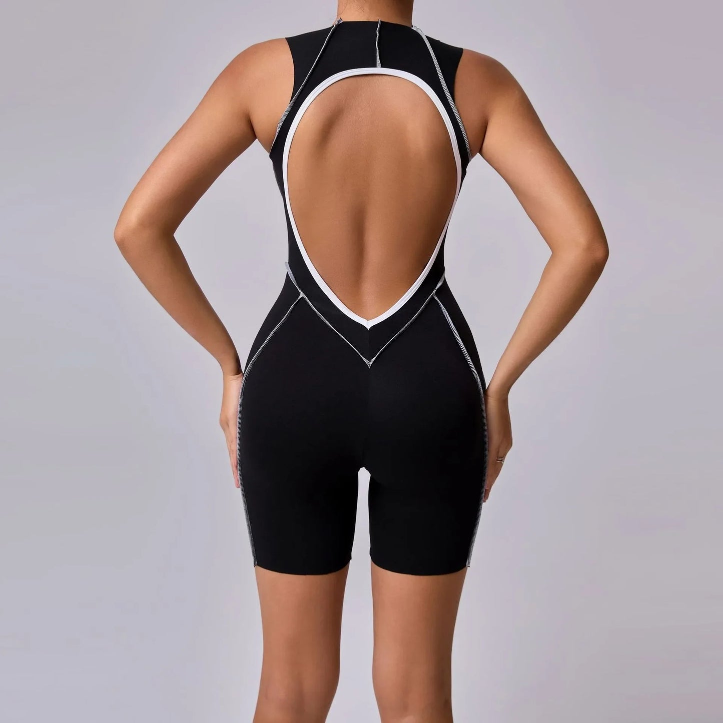 New Summer Stitching Color Backless Yoga Jumpsuits With Chest Pads Women Sleeveless Sports Bodysuit Hip Lifting Workout Overalls