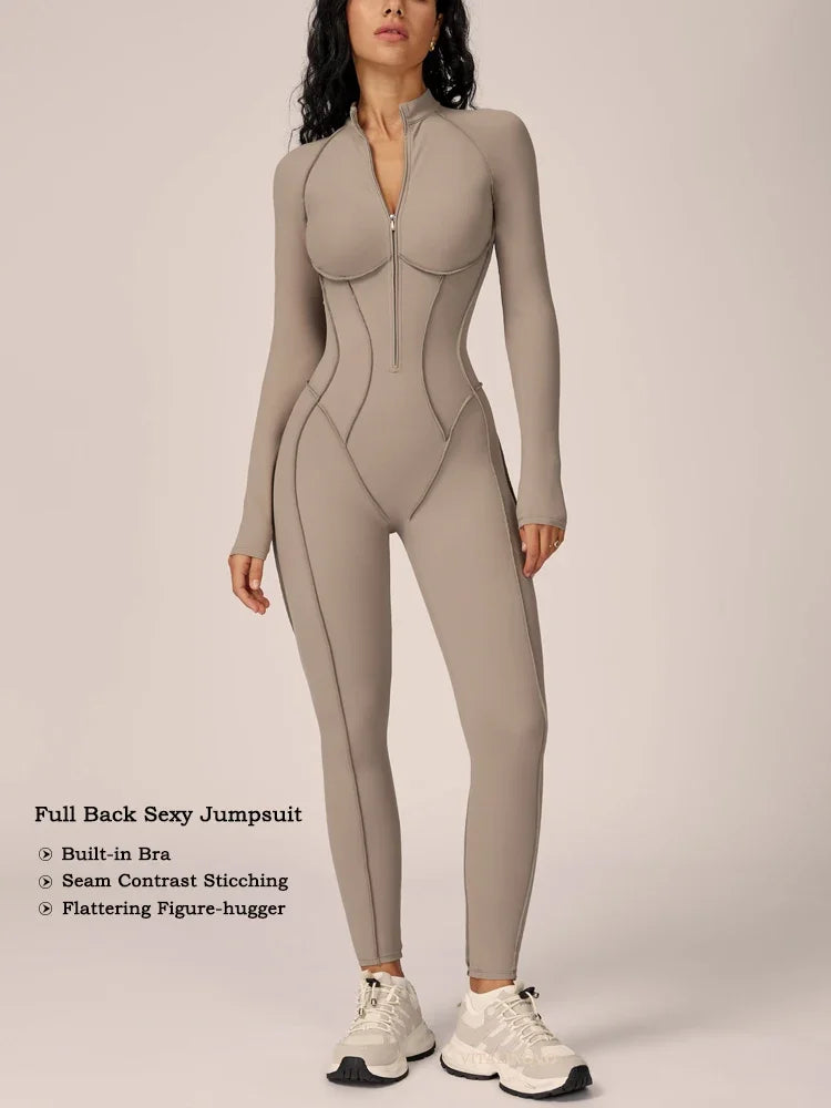 VITALINOVO Womens Running Onesie Athletic Romper Pants Long Sleeve Zip Up Hiking Outfits One Piece Workout Bodycon Jumpsuits