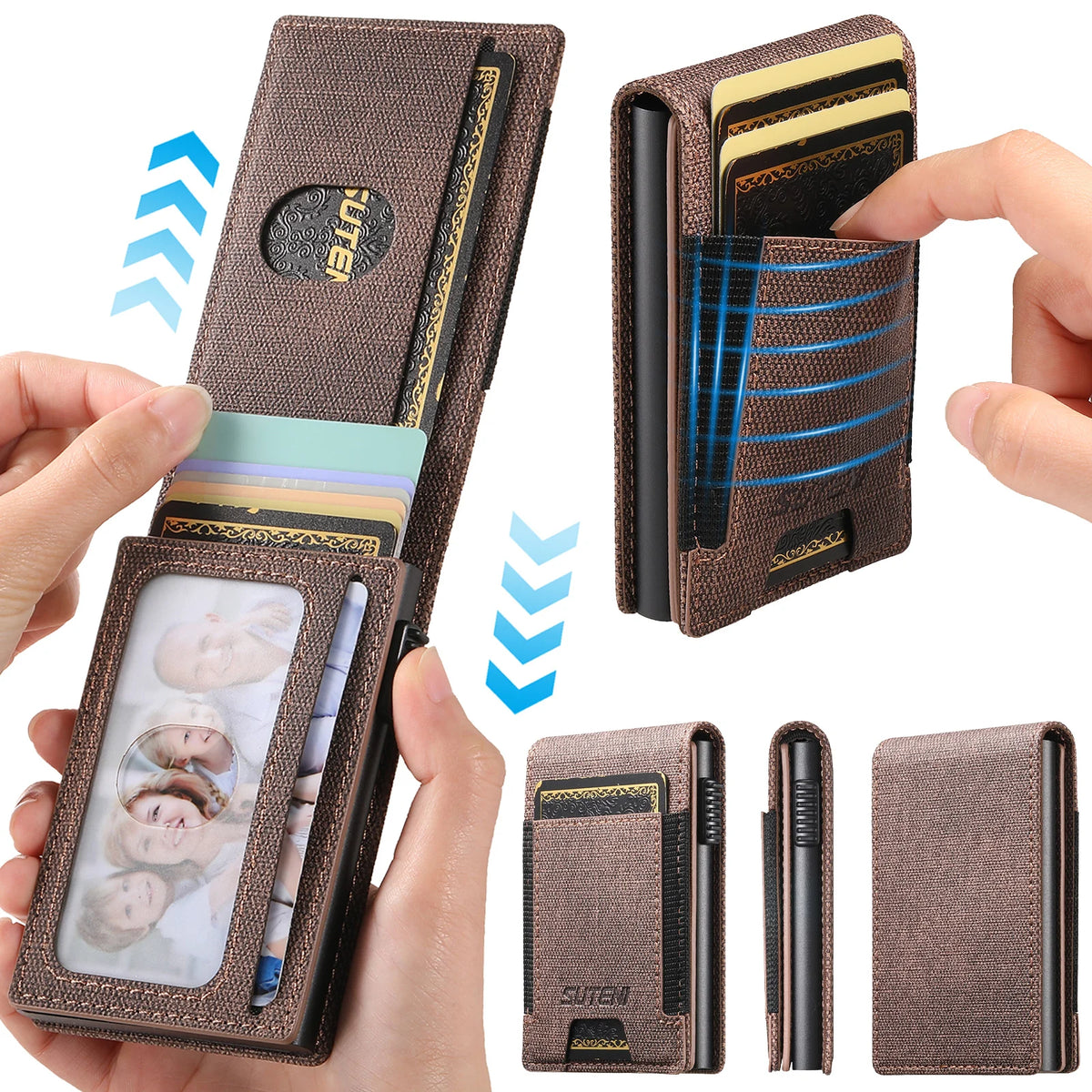 SUTENI Faux Leather Card Slot Wallet Flip Cover Unisex Card Box Pressing The Button Automatically Ejects The Card