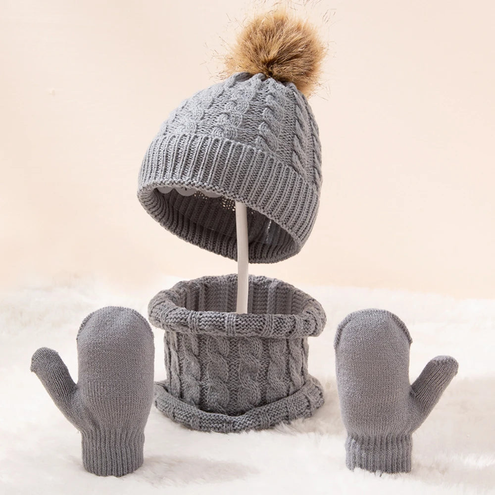 Baby Wintermütze und Schal Handschuhe Set Kinder Twist Strickmütze Mütze Neugeborenen Snood Schal Mütze Säugling Kleinkind Motorhaube Zubehör