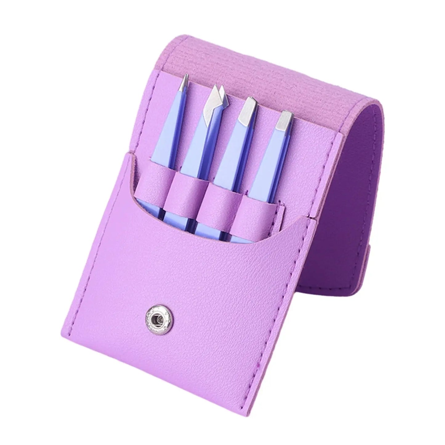 4Piece Tweezers for Women, Tweezer Set for Facial Hair Eyebrow Tweezers Men Eyebrow Chin Twizzers Kit Hair Grooming with Leather