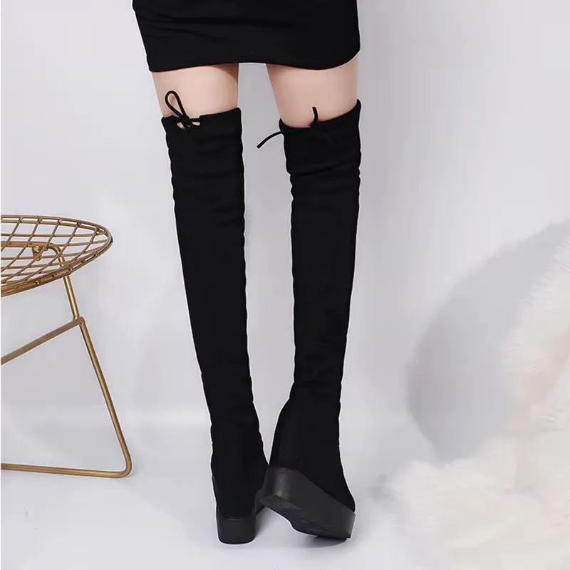 2025 Winter Women High Boots Fashion Hidden Heel Woman Long Boot Warm Plush Thigh High Boots For Women Winter Platform Shoes